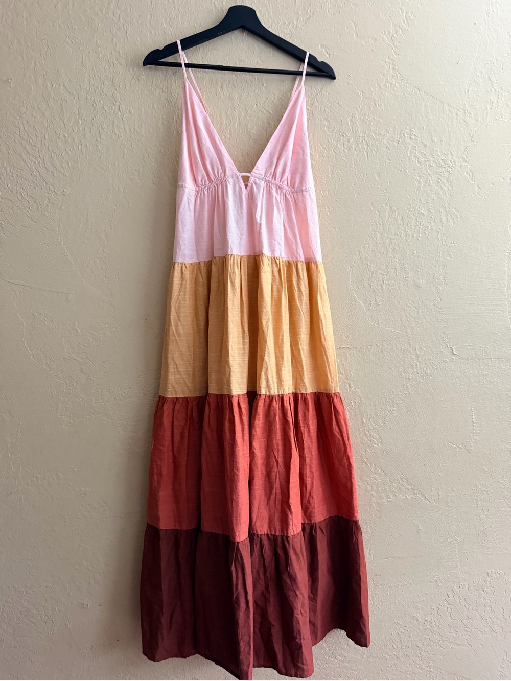 Anthropologie White, Yellow, Rust, Brown Tiered Maxi Dress - Picture 3 of 7